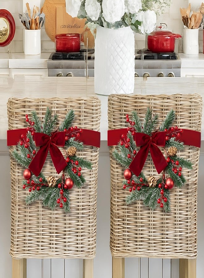 Maysing 6 Pcs 9.8" Small Christmas Wreath with Ribbon Mini Kitchen Cabinet Wreaths Christmas Red Berry Pine Bow Decorations for Xmas Chair Back, Front Door, Window, Wall Farmhouse Decor(Red) - Image 1